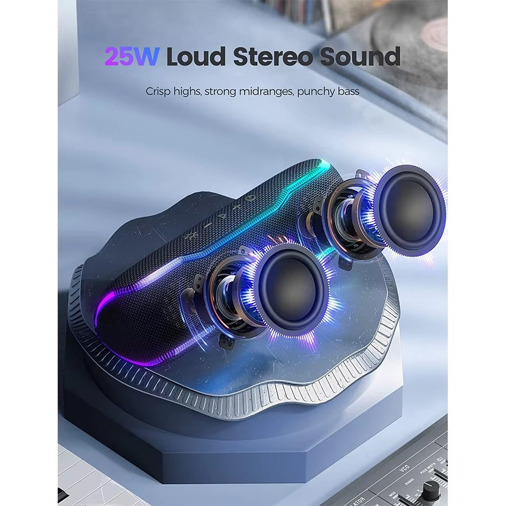 Premium Portable Bluetooth Speaker – IPX7 Waterproof Outdoor Sound Box with 25W Stereo Output, Colorful LED Lights