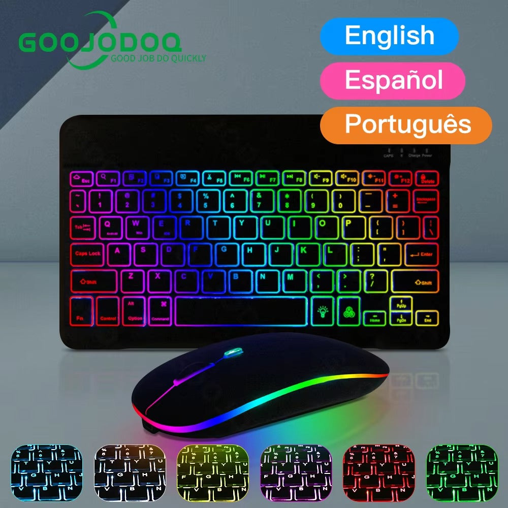 Premium 10-Inch Backlit Bluetooth Keyboard and Mouse Multi-Device Combo for iPad, Android, Windows, and iOS Tablets