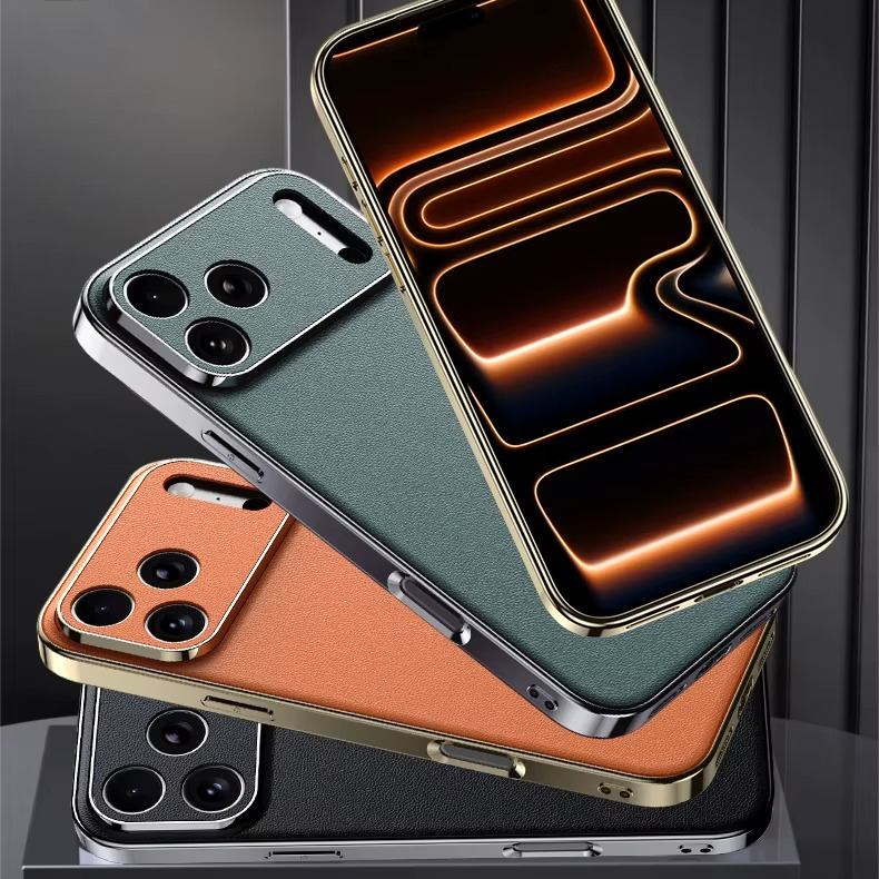 Luxury Genuine Leather iPhone Case – Premium Cowhide Protective Cover with Full Camera Lens Protection, Shockproof Frame and Anti-Slip Matte Finish