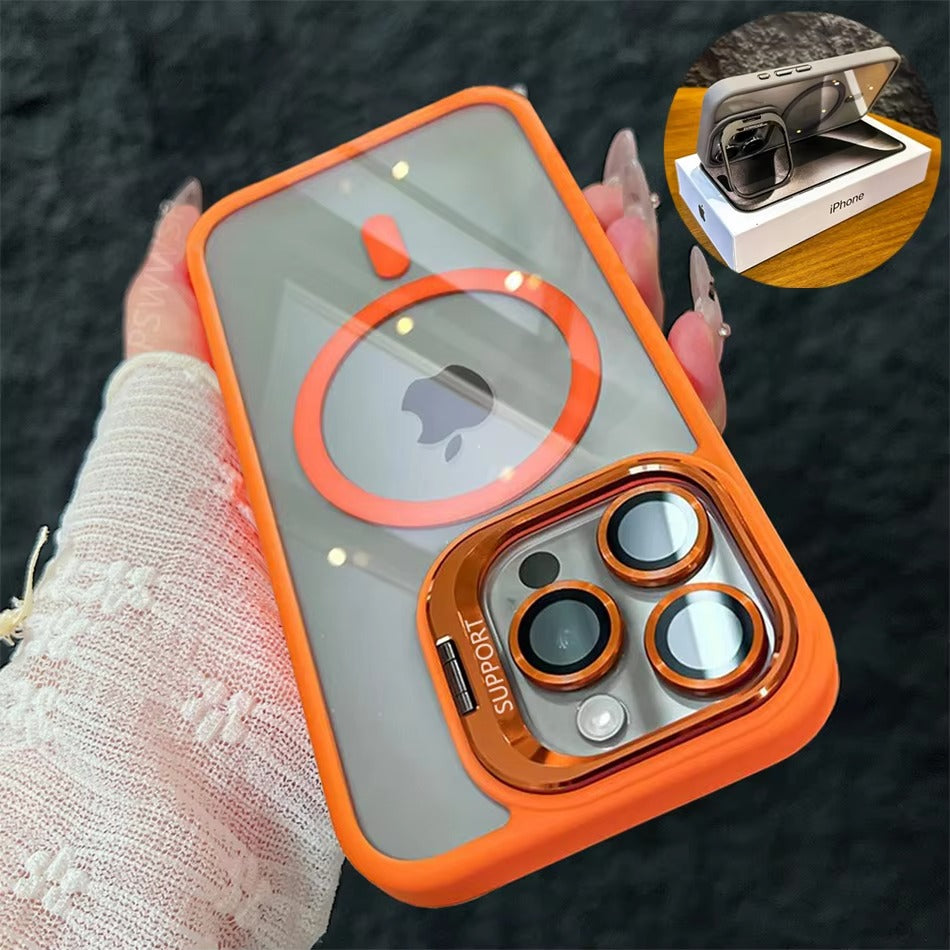 Premium Apple iPhone Case MagSafe Compatible, Camera Lens & Screen Protection, Cover with Transparent Stand & Lens Film