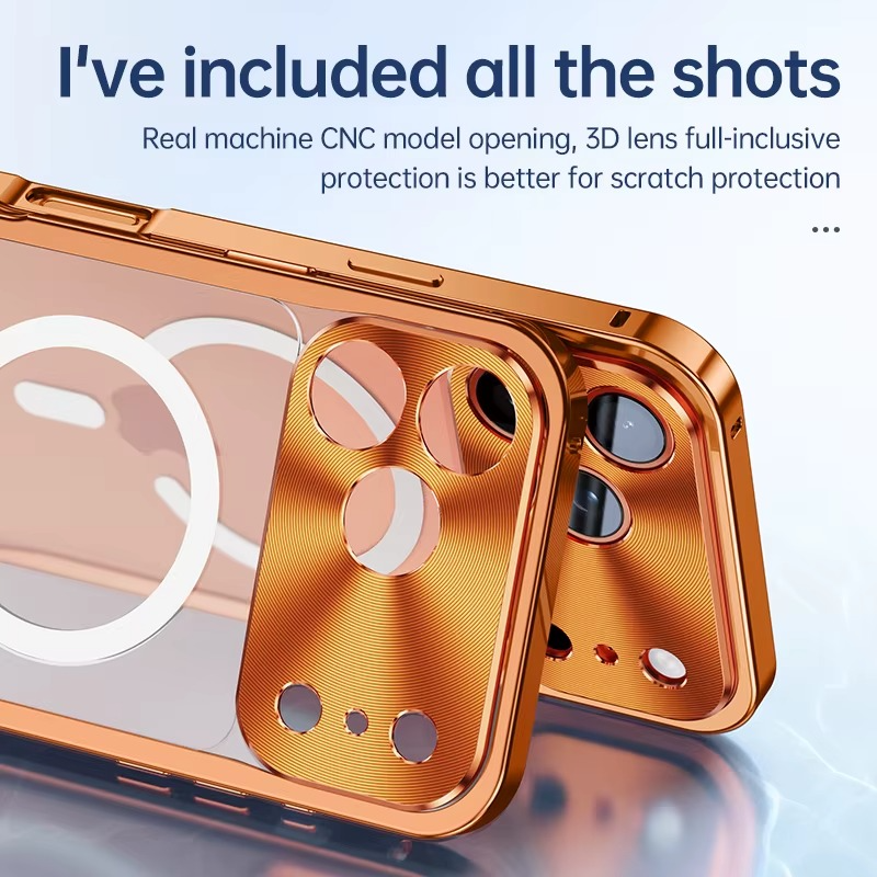 Premium Aluminum Alloy Frame iPhone Case – MagSafe Compatible Magnetic Bumper with Shockproof Protection, Matte Transparent Back and Camera Lens Guard