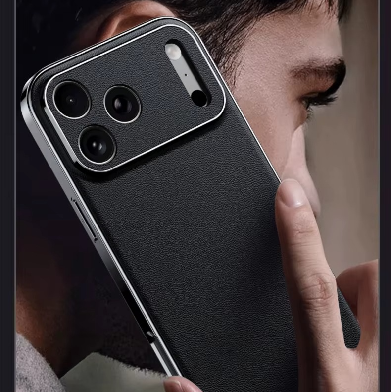 Luxury Genuine Leather iPhone Case – Premium Cowhide Protective Cover with Full Camera Lens Protection, Shockproof Frame and Anti-Slip Matte Finish