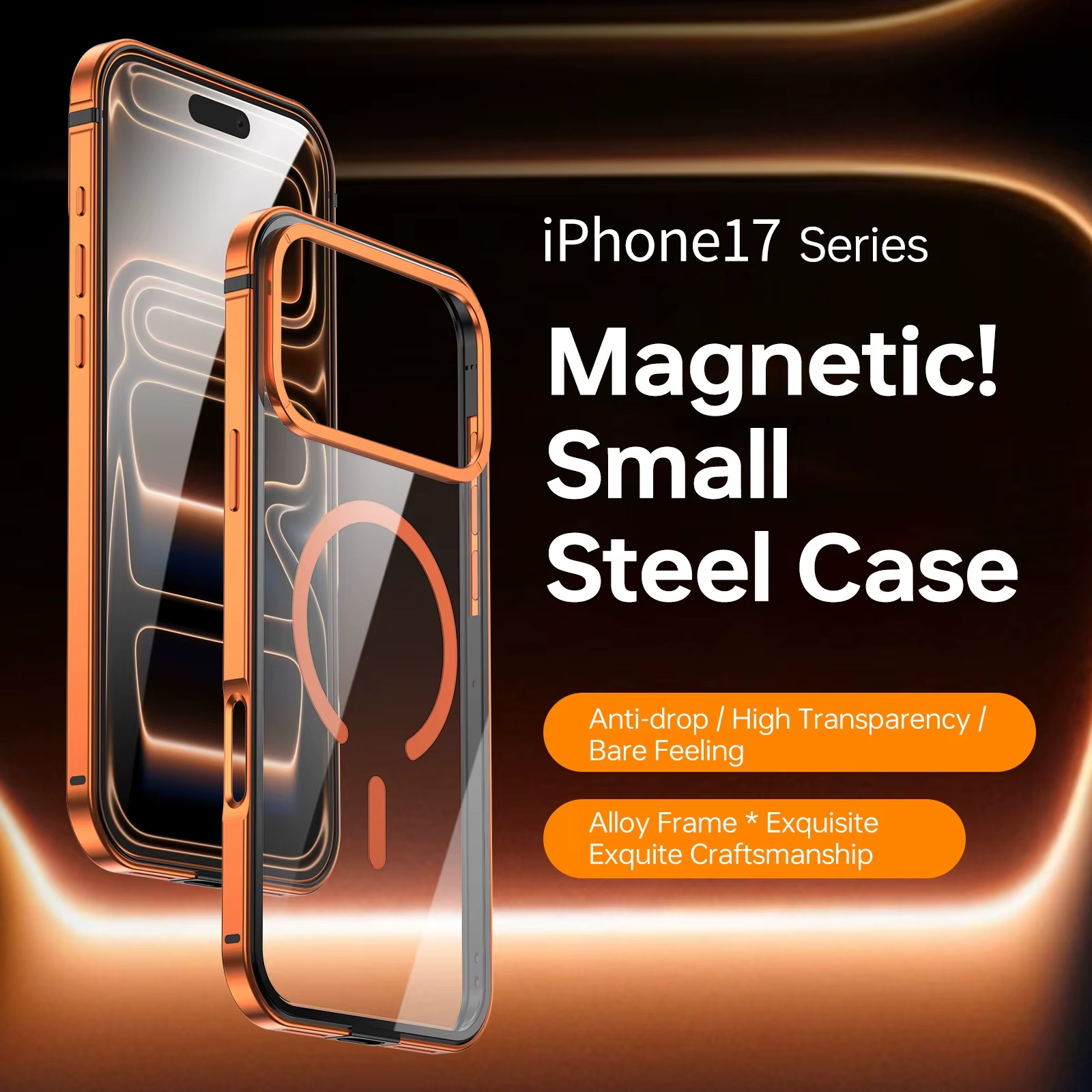 Premium Aluminum Alloy iPhone Case – MagSafe Compatible Magnetic Cover with Shockproof Frame, Transparent Back and Raised Camera Lens Protection