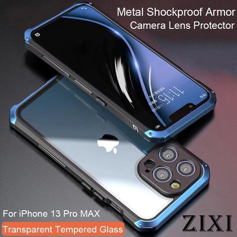 High Quality Apple iPhone Case MagSafe Compatible, Camera Lens & Screen Protection, Cover with Metal Frame Glass Back