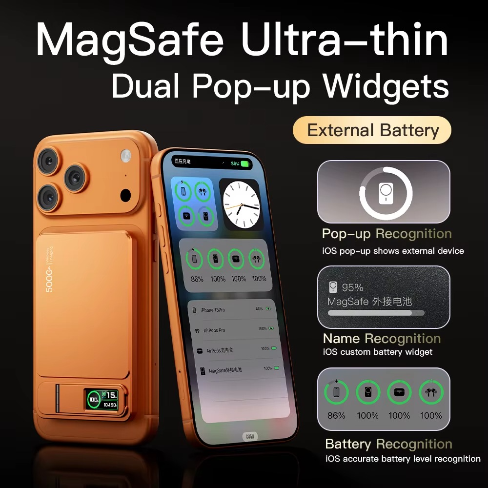 Premium Magnetic Wireless Power Bank 10000mAh – 20W Fast Charging Portable Battery with MagSafe Compatible Magnetic Charging, Digital Display and Phone Stand
