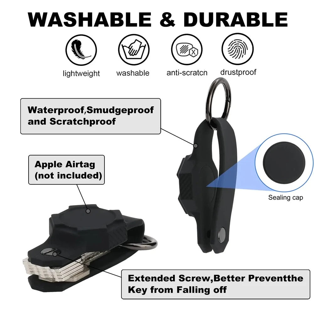 Waterproof Silicone Keychain Case for Apple AirTag – Anti-Lost Key Organizer with Screwdriver, Lightweight & Durable, Fits Up to 7 Keys