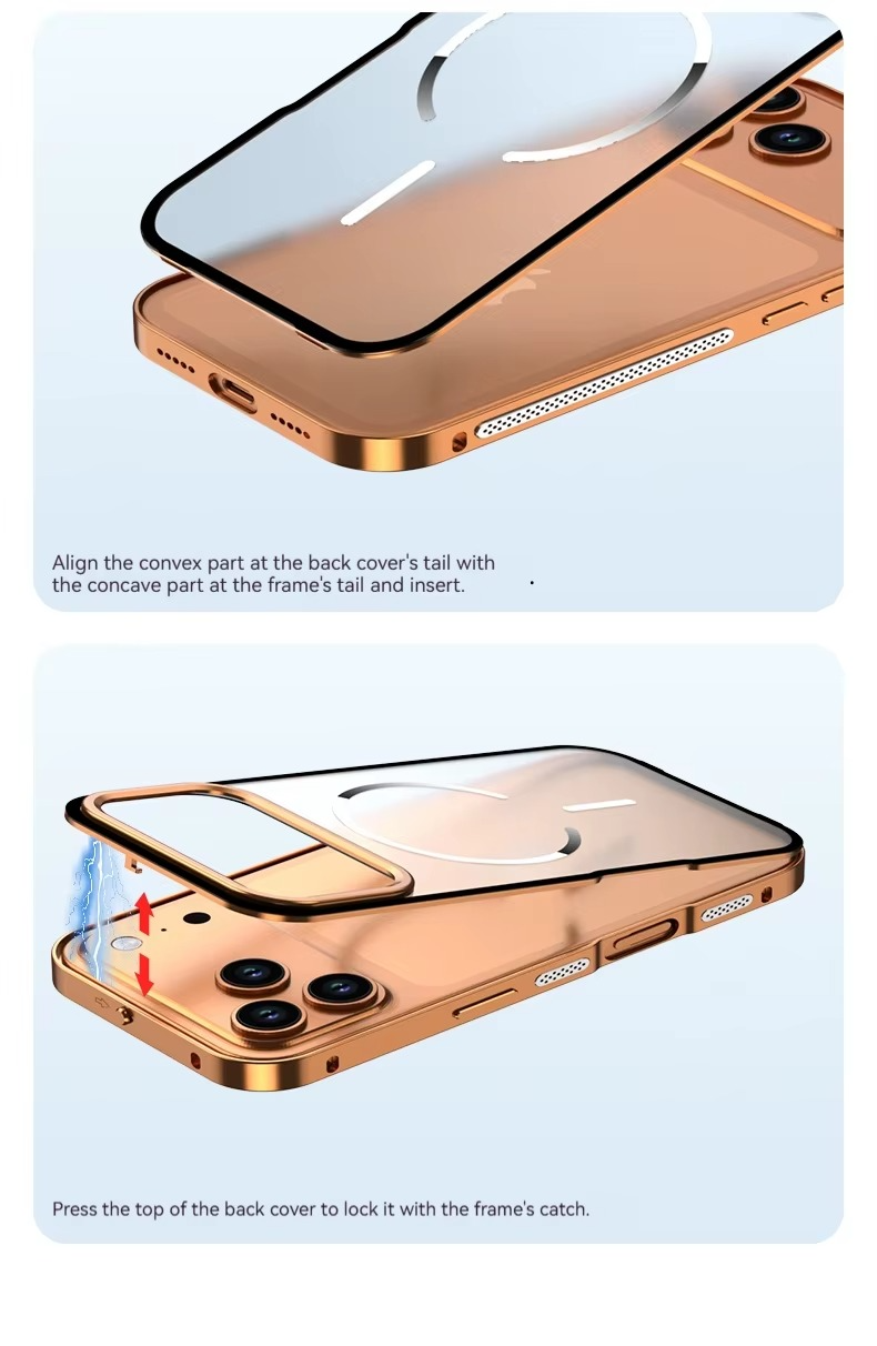 Premium Aluminum Alloy Frame iPhone Case – MagSafe Compatible Magnetic Protective Cover with Frosted Matte Back and Raised Camera Lens Guard