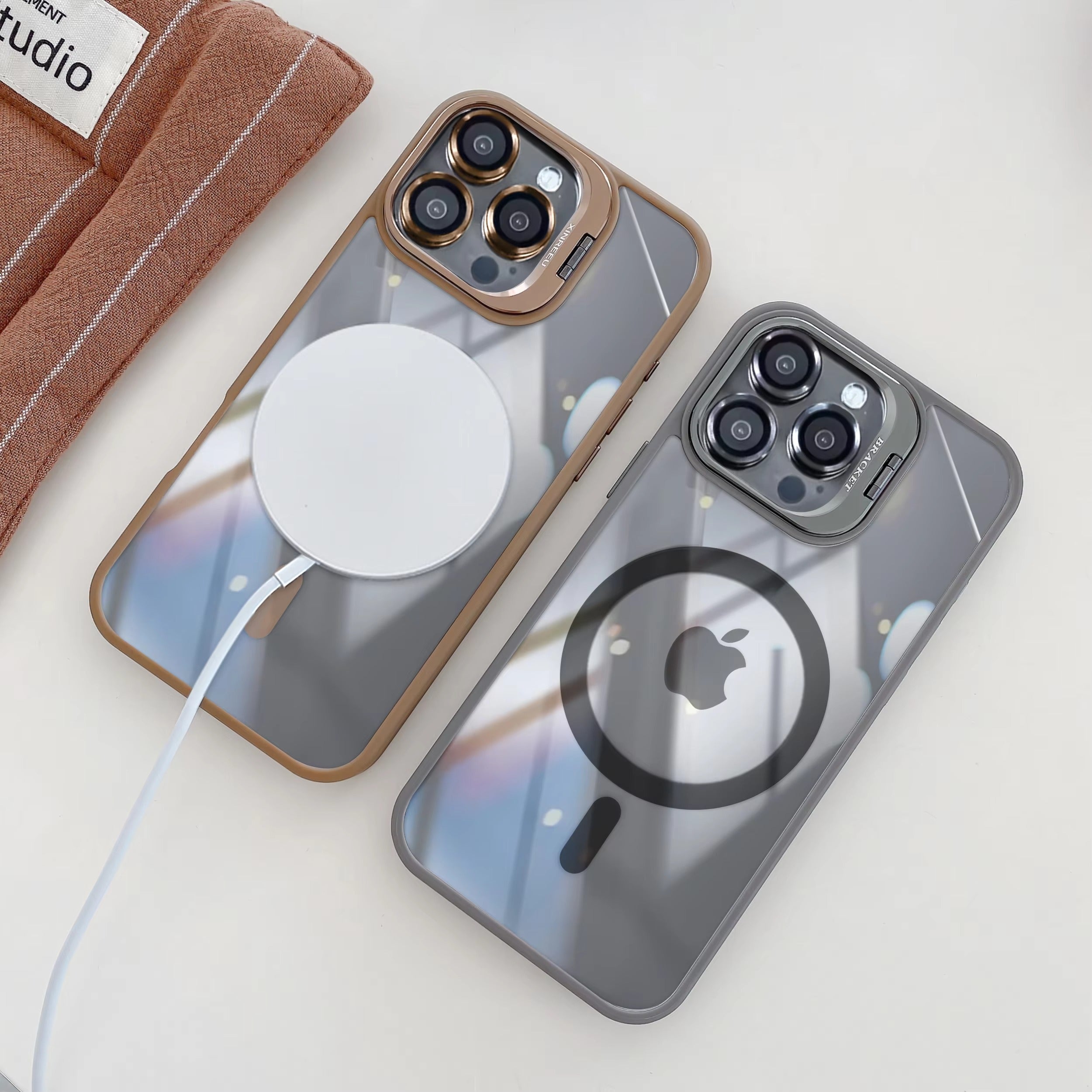 Premium Apple iPhone Case MagSafe Compatible, Camera Lens & Screen Protection, Cover with Transparent Stand & Lens Film