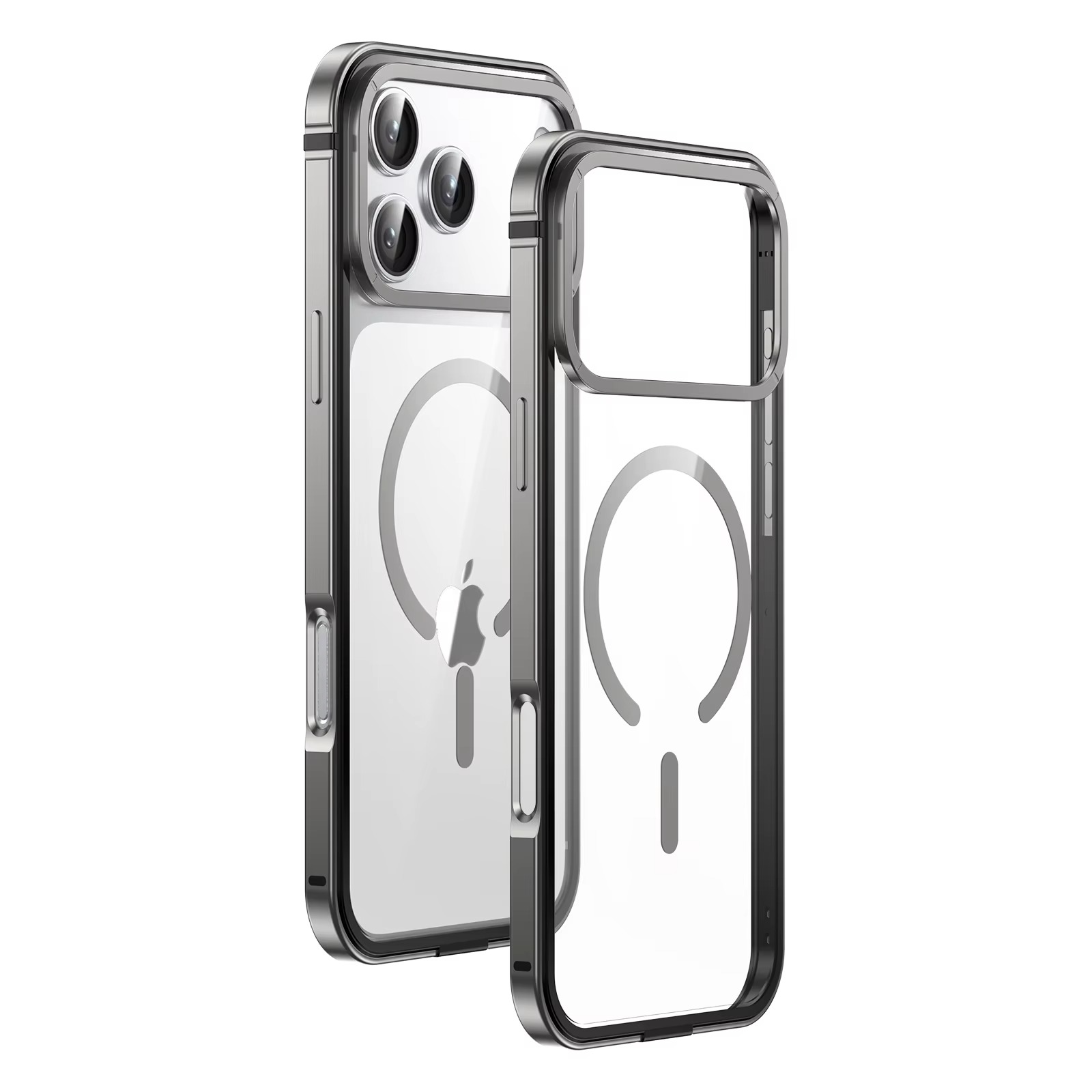 Premium Aluminum Alloy iPhone Case – MagSafe Compatible Magnetic Cover with Shockproof Frame, Transparent Back and Raised Camera Lens Protection