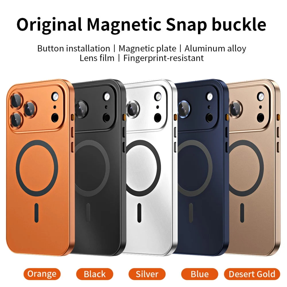 Premium iPhone Case MagSafe Compatible Magnetic Shockproof Cover with Camera Lens Protection Ultra Thin Full Protection Aluminum Metal Frame PC Back