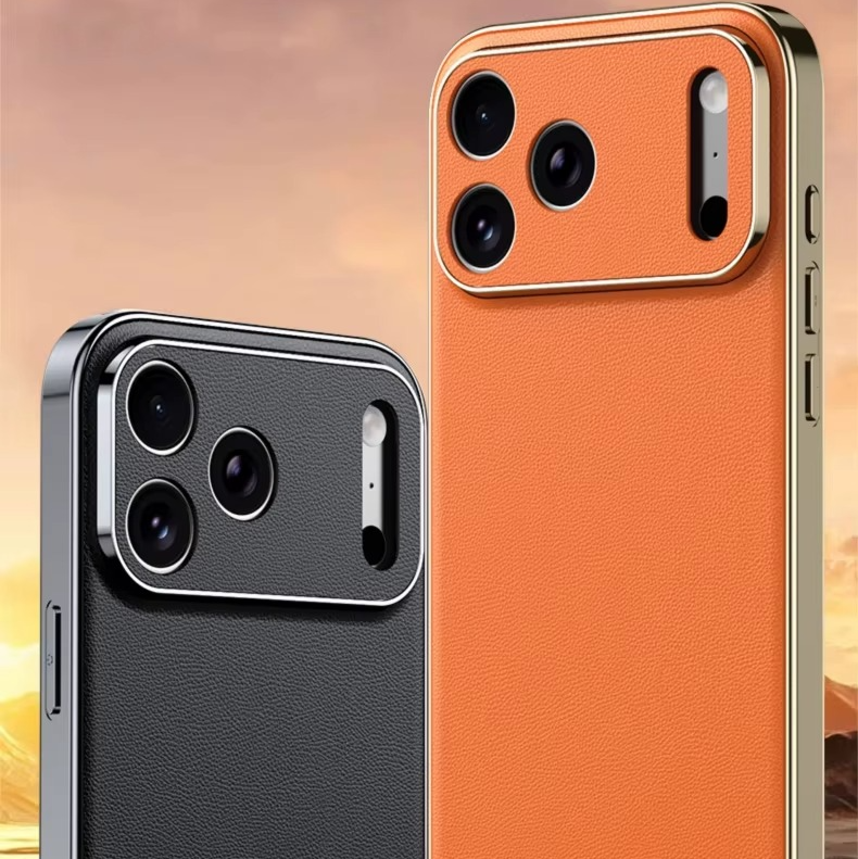 Luxury Genuine Leather iPhone Case – Premium Cowhide Protective Cover with Full Camera Lens Protection, Shockproof Frame and Anti-Slip Matte Finish