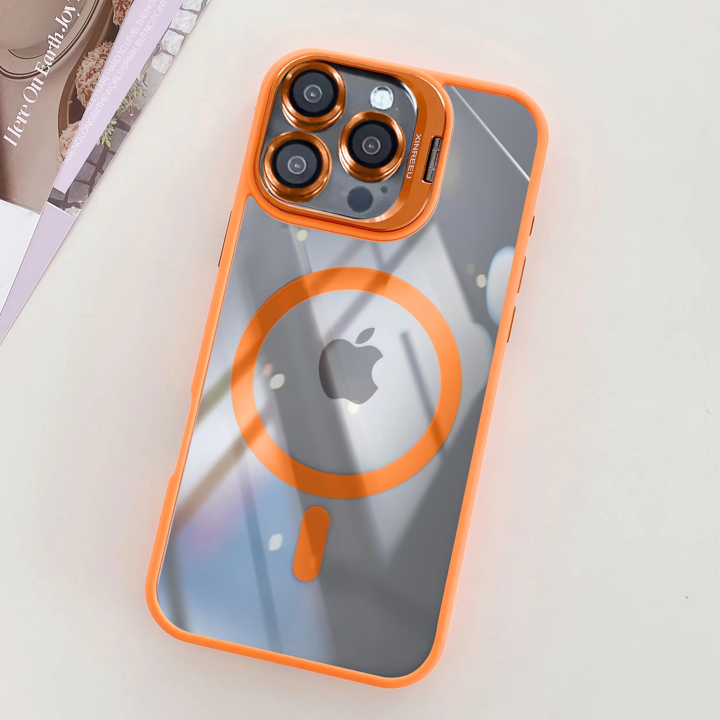 Premium Apple iPhone Case MagSafe Compatible, Camera Lens & Screen Protection, Cover with Transparent Stand & Lens Film