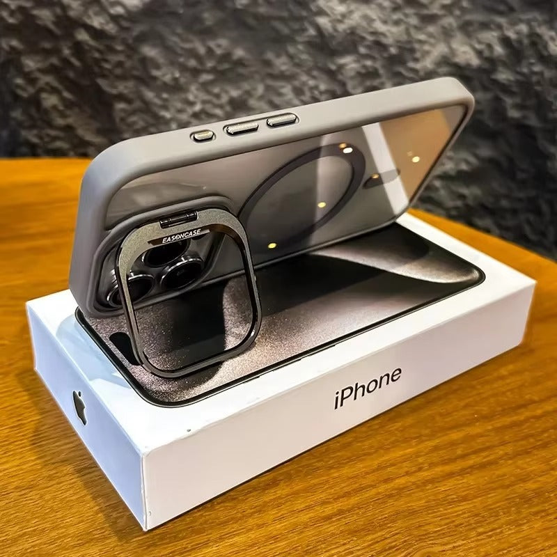 Premium Apple iPhone Case MagSafe Compatible, Camera Lens & Screen Protection, Cover with Transparent Stand & Lens Film