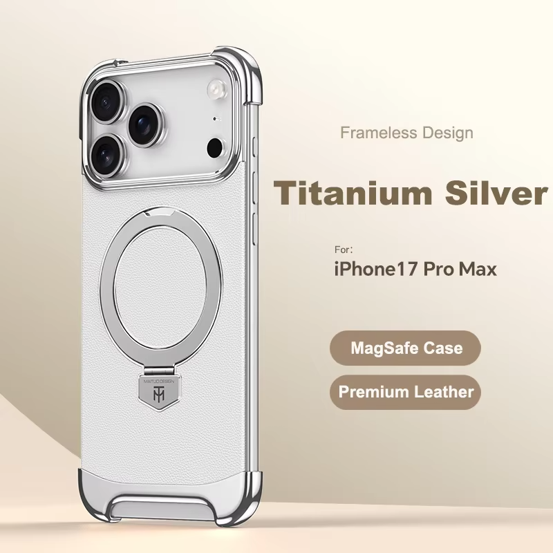 Luxury Leather Frameless iPhone Case – Ultra Thin Magnetic Cover with Metal Bracket Stand, Shockproof Bumper Protection and Camera Lens Guard
