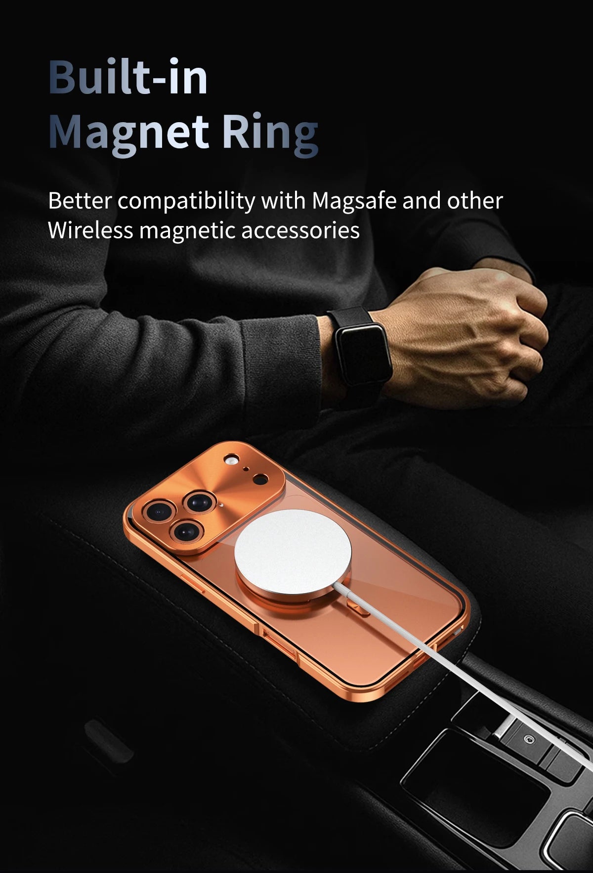 Premium Aluminum Frame iPhone Case – MagSafe Compatible Magnetic Cover with Built-in Privacy Screen Protector, Raised Camera Lens Guard and Clear Back