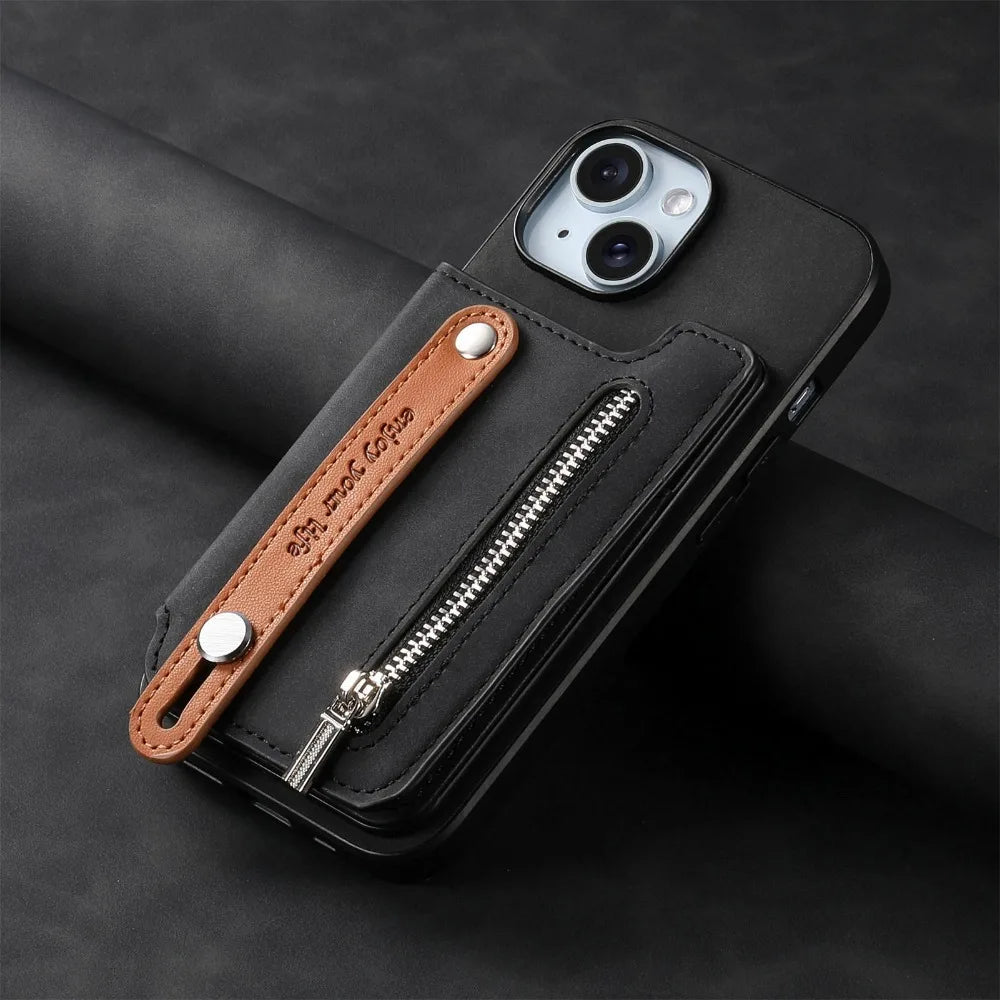 Luxury Detachable Zipper Wallet iPhone Case – Magnetic Flip Cover with Card Slots, and Protection for Ultimate Convenience