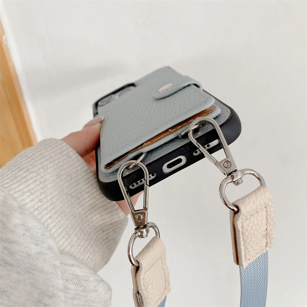 Luxury Crossbody Wallet iPhone Case – Card Slot, Coin Purse, Leather Lanyard, Protective & Stylish Cover | Case for iPhone