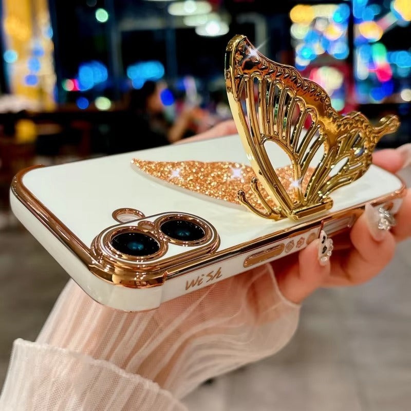 Luxury Apple iPhone Case, MagSafe Compatible, Camera Lens and Screen Protection, Ultra Thin, Shockproof, Magnetic, Full All Around Protection, Butterfly Stand Cover