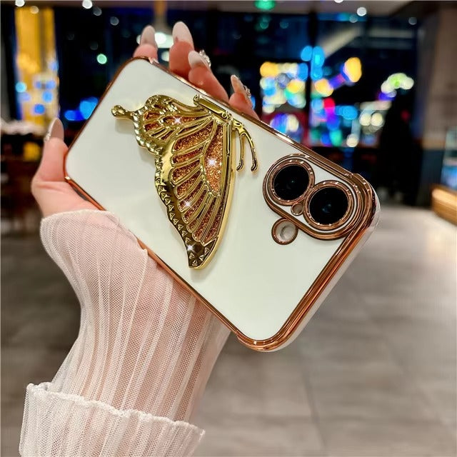 Luxury Apple iPhone Case, MagSafe Compatible, Camera Lens and Screen Protection, Ultra Thin, Shockproof, Magnetic, Full All Around Protection, Butterfly Stand Cover