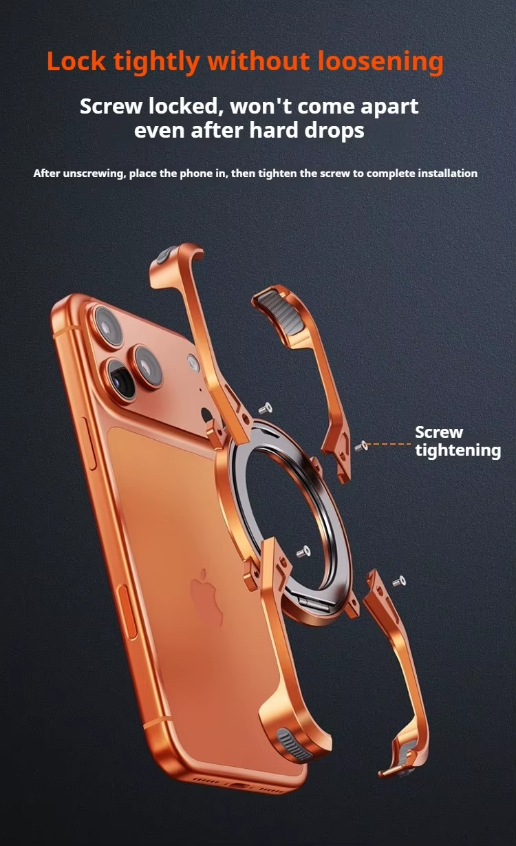 Premium Aluminum Alloy Bumper iPhone Case – MagSafe Compatible Magnetic Cover with 360° Rotating Ring Stand, Shockproof Frame and Camera Protection