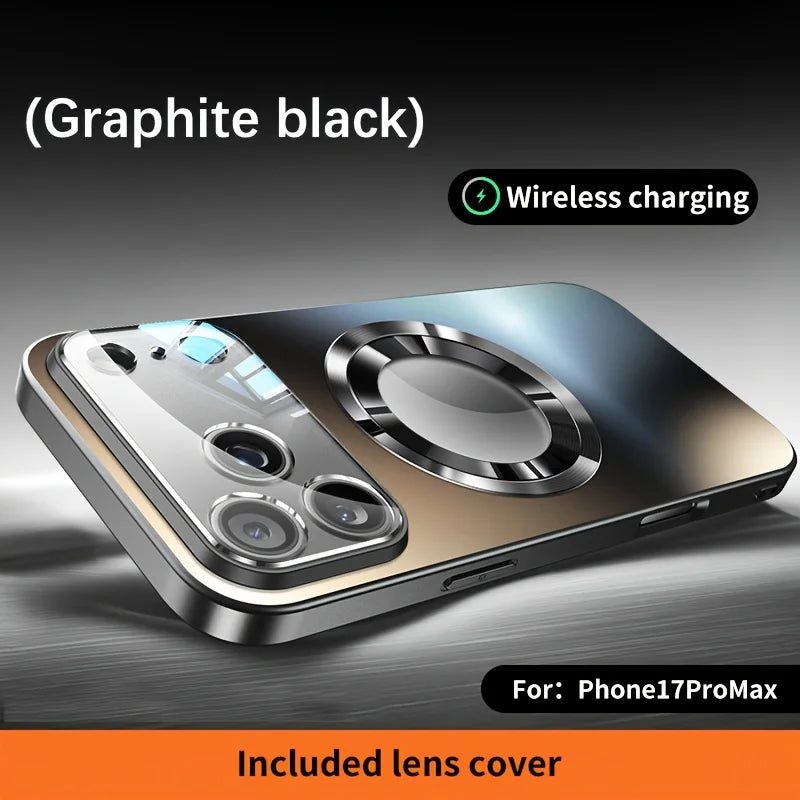Luxury iPhone Case MagSafe Compatible Magnetic Shockproof Cover with Camera Lens Protection Ultra Thin Full Protection Titanium Metallic Matte PC TPU Back