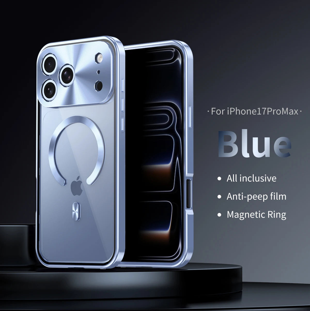 Premium Aluminum Frame iPhone Case – MagSafe Compatible Magnetic Cover with Built-in Privacy Screen Protector, Raised Camera Lens Guard and Clear Back
