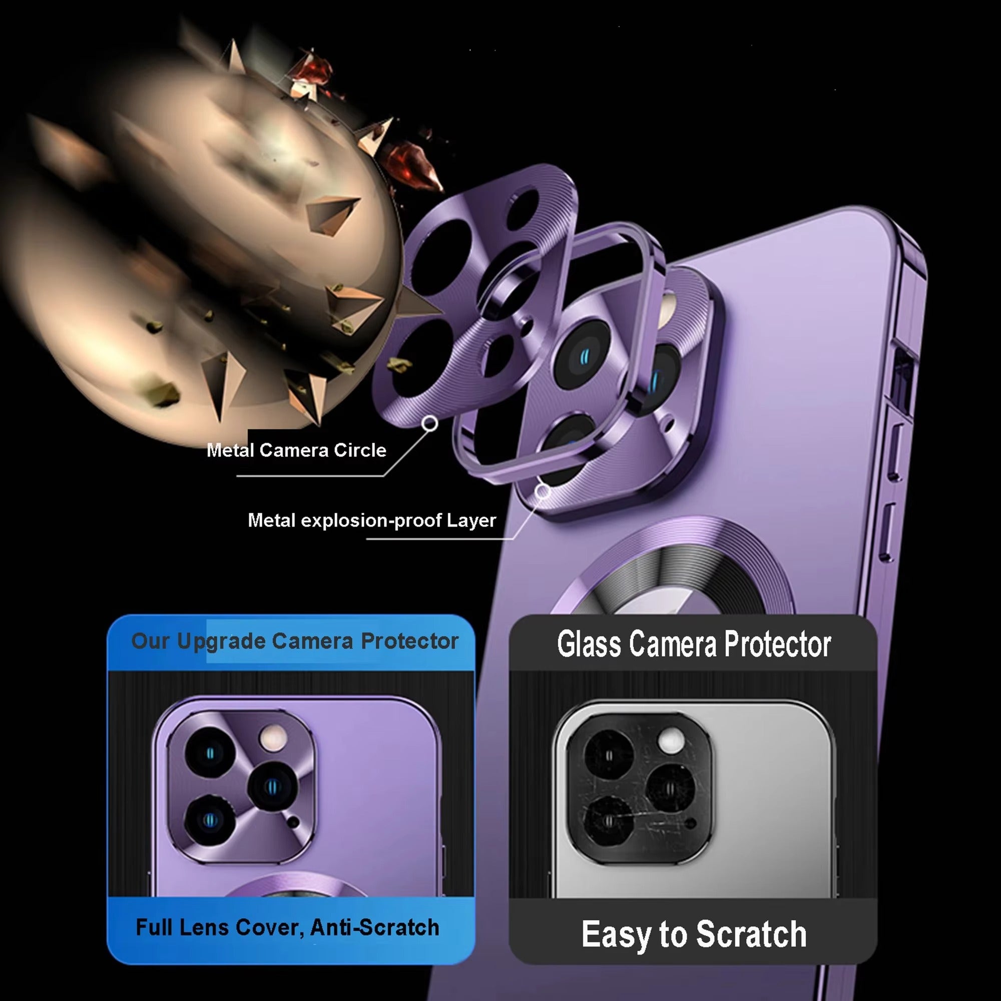 High Quality Apple iPhone Case Ultra Thin Shockproof Magnetic Full All Around Protection Cover with Frosted Glass Metal Lens