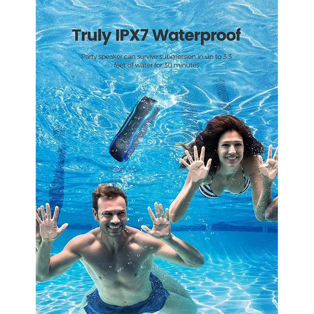Premium Portable Bluetooth Speaker – IPX7 Waterproof Outdoor Sound Box with 25W Stereo Output, Colorful LED Lights