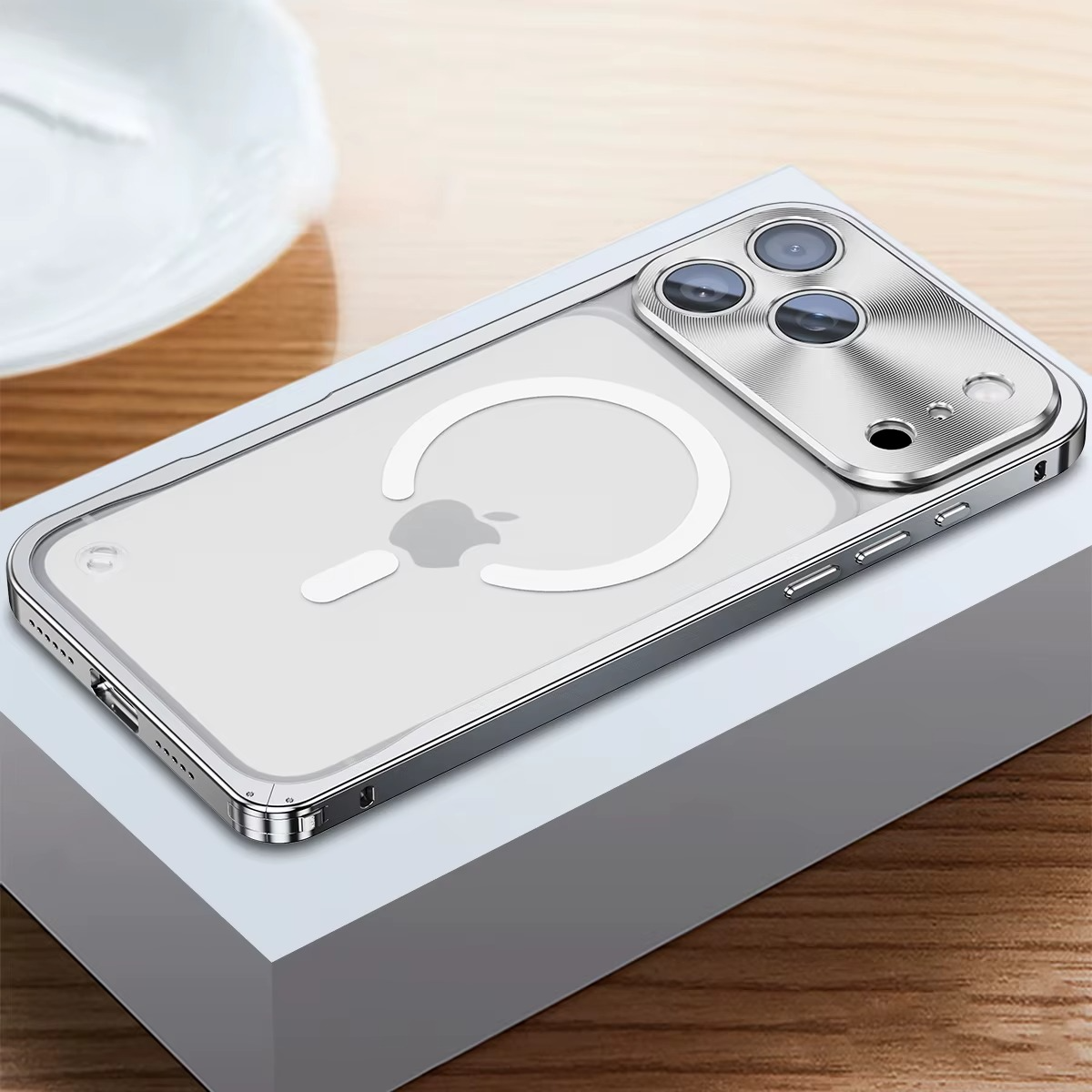 Premium Aluminum Alloy Frame iPhone Case – MagSafe Compatible Magnetic Bumper with Shockproof Protection, Matte Transparent Back and Camera Lens Guard
