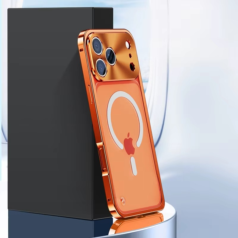 Premium Aluminum Alloy Frame iPhone Case – MagSafe Compatible Magnetic Bumper with Shockproof Protection, Matte Transparent Back and Camera Lens Guard