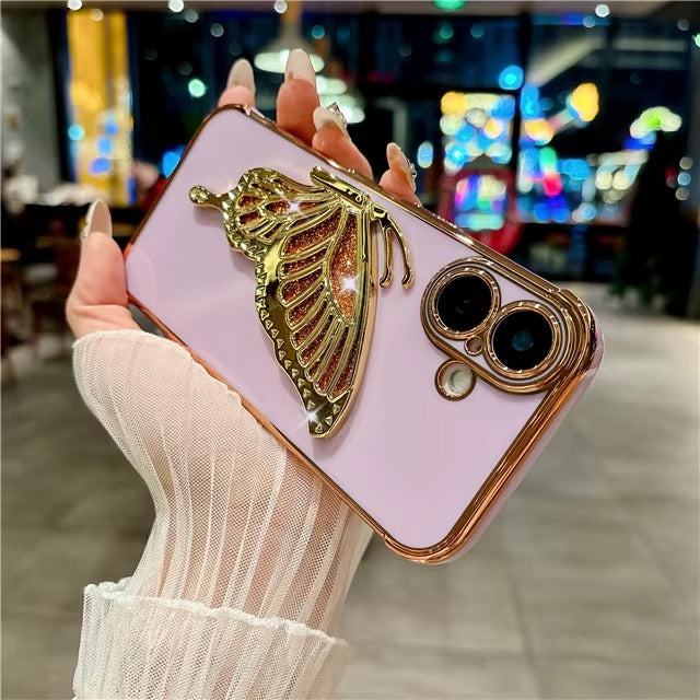 Luxury Apple iPhone Case, MagSafe Compatible, Camera Lens and Screen Protection, Ultra Thin, Shockproof, Magnetic, Full All Around Protection, Butterfly Stand Cover