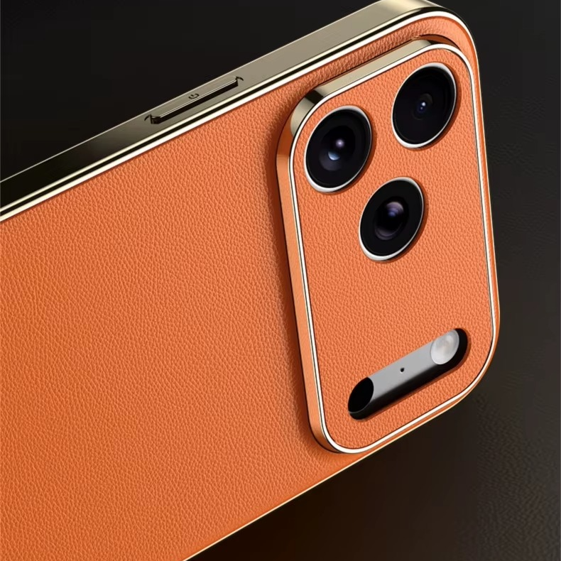Luxury Genuine Leather iPhone Case – Premium Cowhide Protective Cover with Full Camera Lens Protection, Shockproof Frame and Anti-Slip Matte Finish