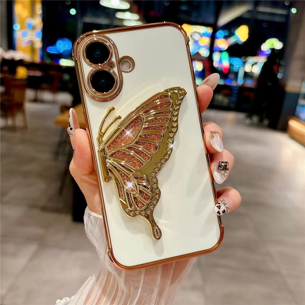 Luxury Apple iPhone Case, MagSafe Compatible, Camera Lens and Screen Protection, Ultra Thin, Shockproof, Magnetic, Full All Around Protection, Butterfly Stand Cover