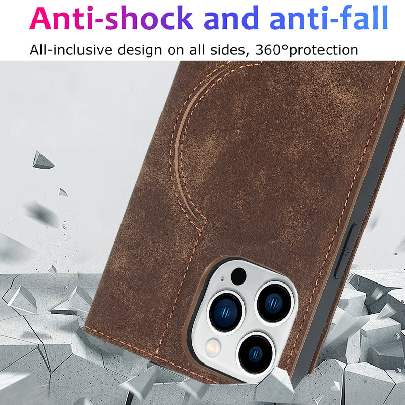 Luxury Magnetic Leather Wallet iPhone Case – MagSafe Wireless Charging, Card Slot, Stand Feature, Premium Protection, Stylish & Durable Cover