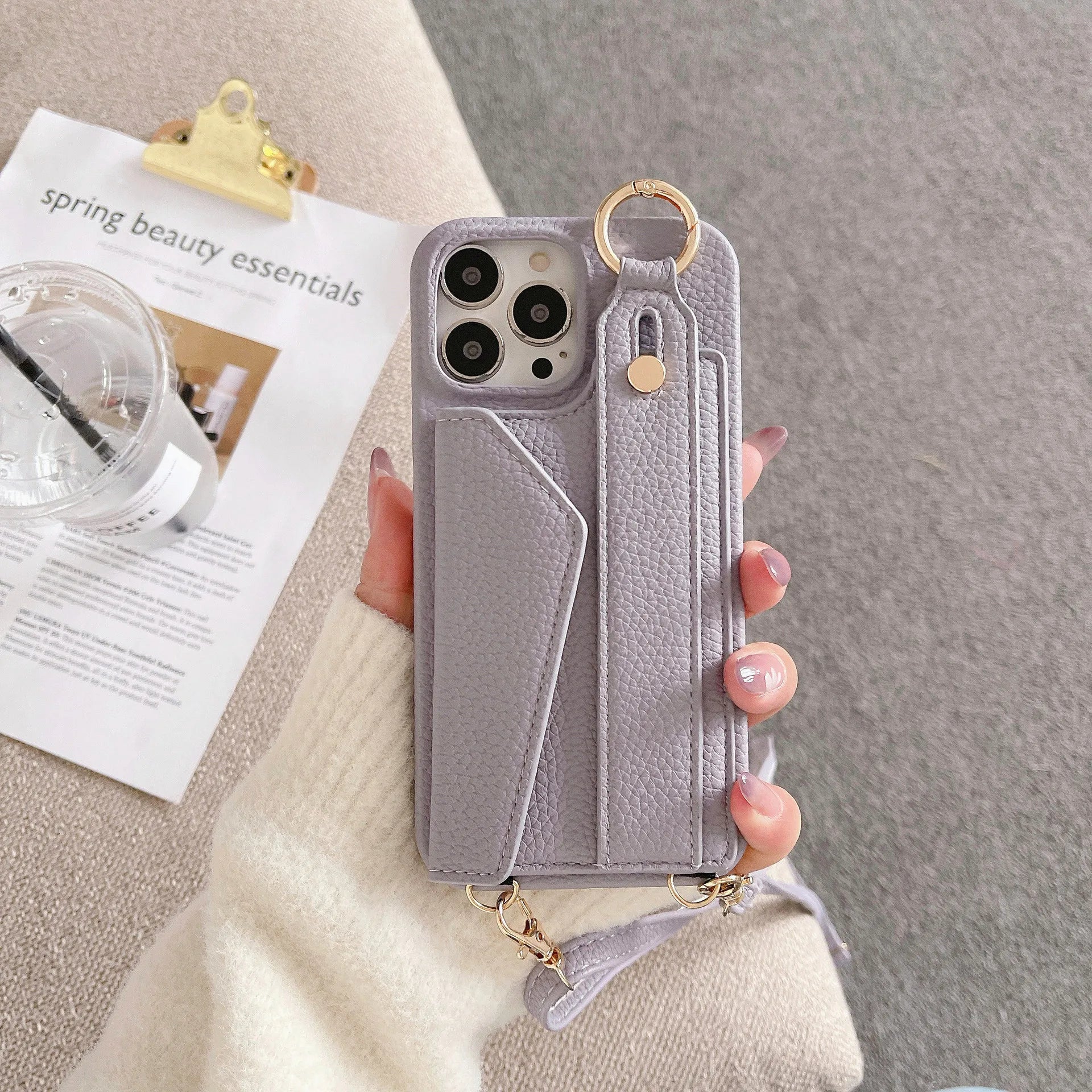 Luxury Crossbody Leather Wallet iPhone Case – Wrist Strap, Ring Holder, Card Slot, Shockproof Protection, Stylish Design for iPhone