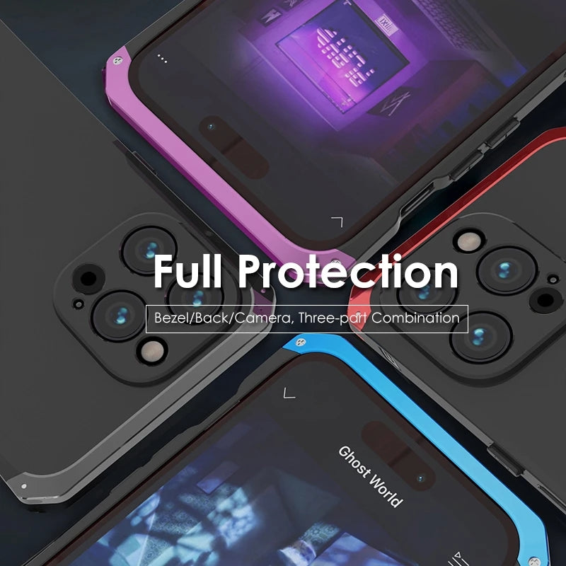 Luxury Aluminum Metal iPhone Case Shockproof Silica Gel Back Cover Anti-Collision Strip Durable Protection for iPhone Models