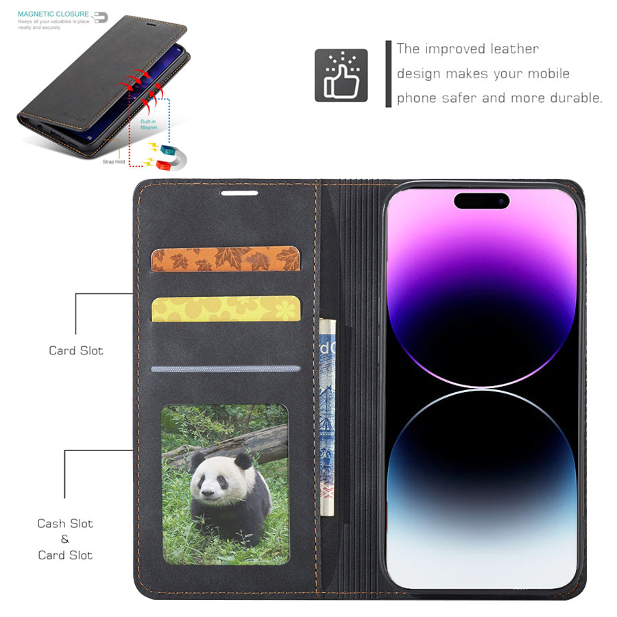 Thin Suede Leather Wallet iPhone Case – Flip Cover with Strong Magnet, Card Holder, and Premium Protection for iPhone Models