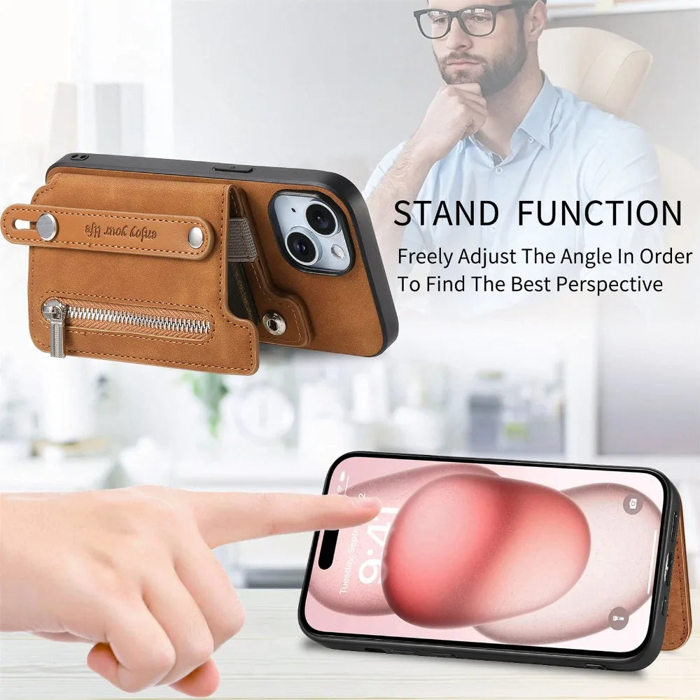 Luxury Detachable Zipper Wallet iPhone Case – Magnetic Flip Cover with Card Slots, and Protection for Ultimate Convenience