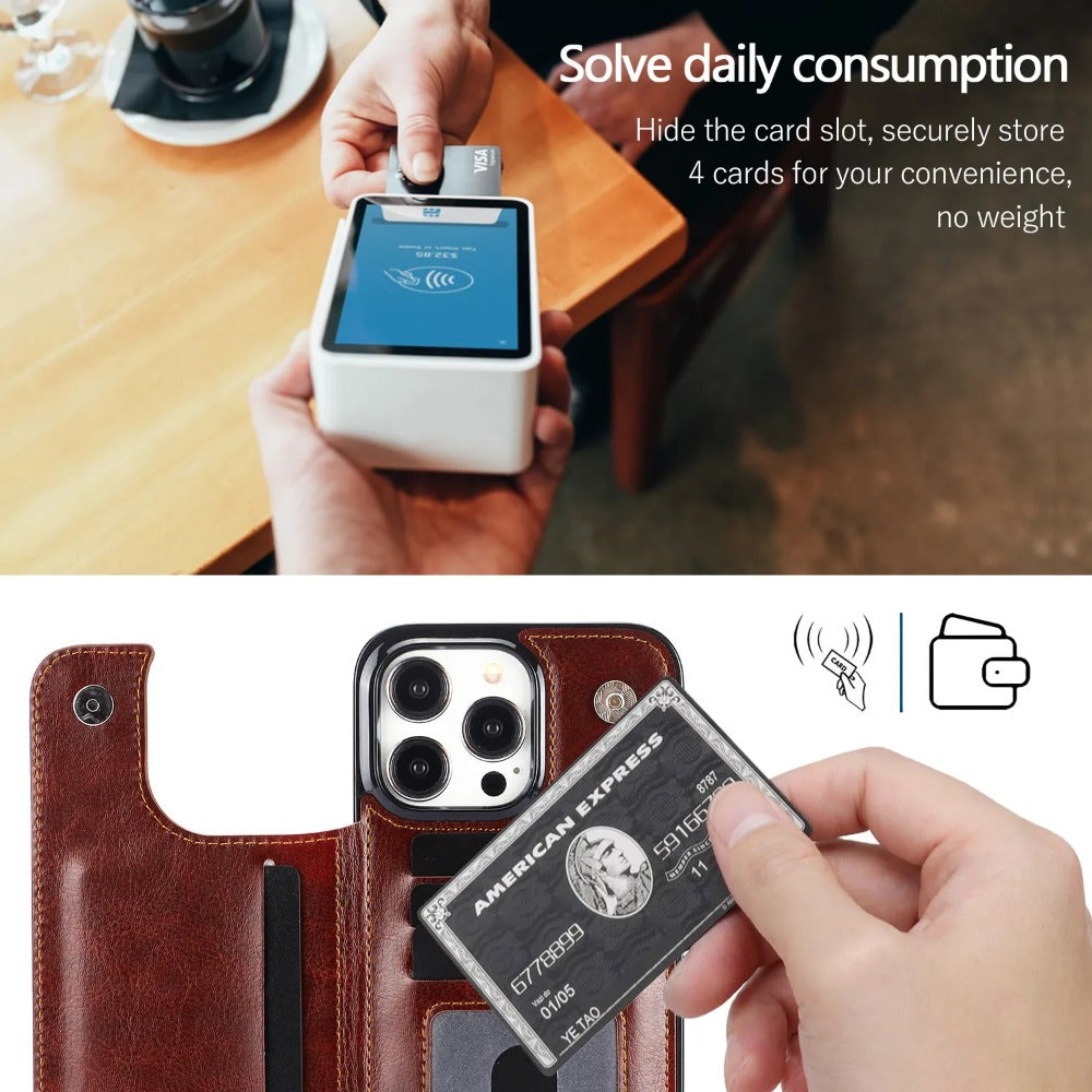 Luxury Wallet Flip iPhone Case – Cover with Card Slots, Secure Magnetic Closure, and Full Protection for Ultimate Convenience