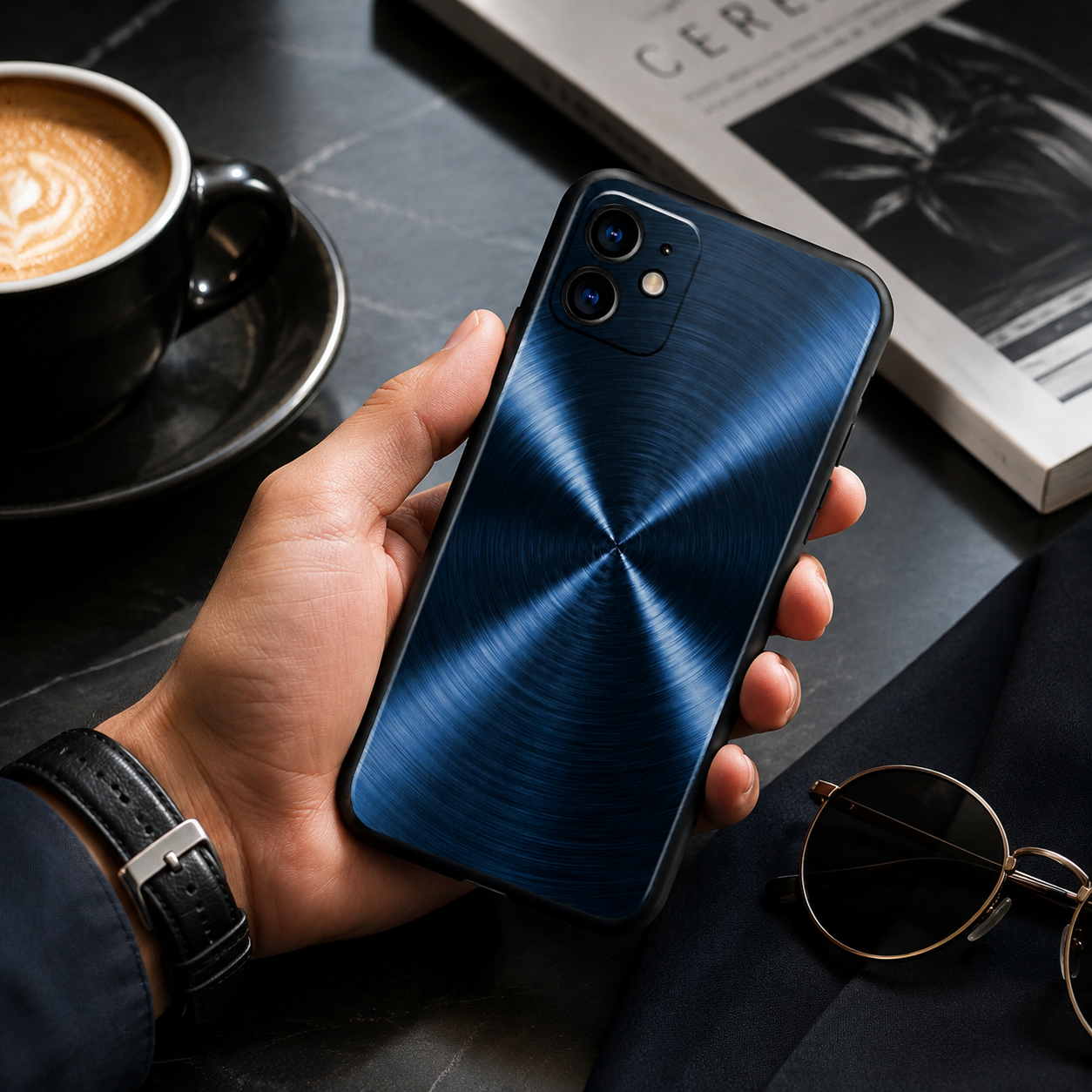 Premium iPhone Case Red Blue Metal TPU Cover Seawater Texture Shockproof Slim Protective Case Stylish Lightweight Design