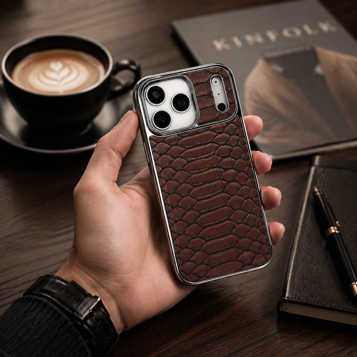 Premium iPhone Case Snake Pattern Leather Protective Cover Soft Flannel Lining Scratch Resistant Wireless Charging Slim Full Coverage