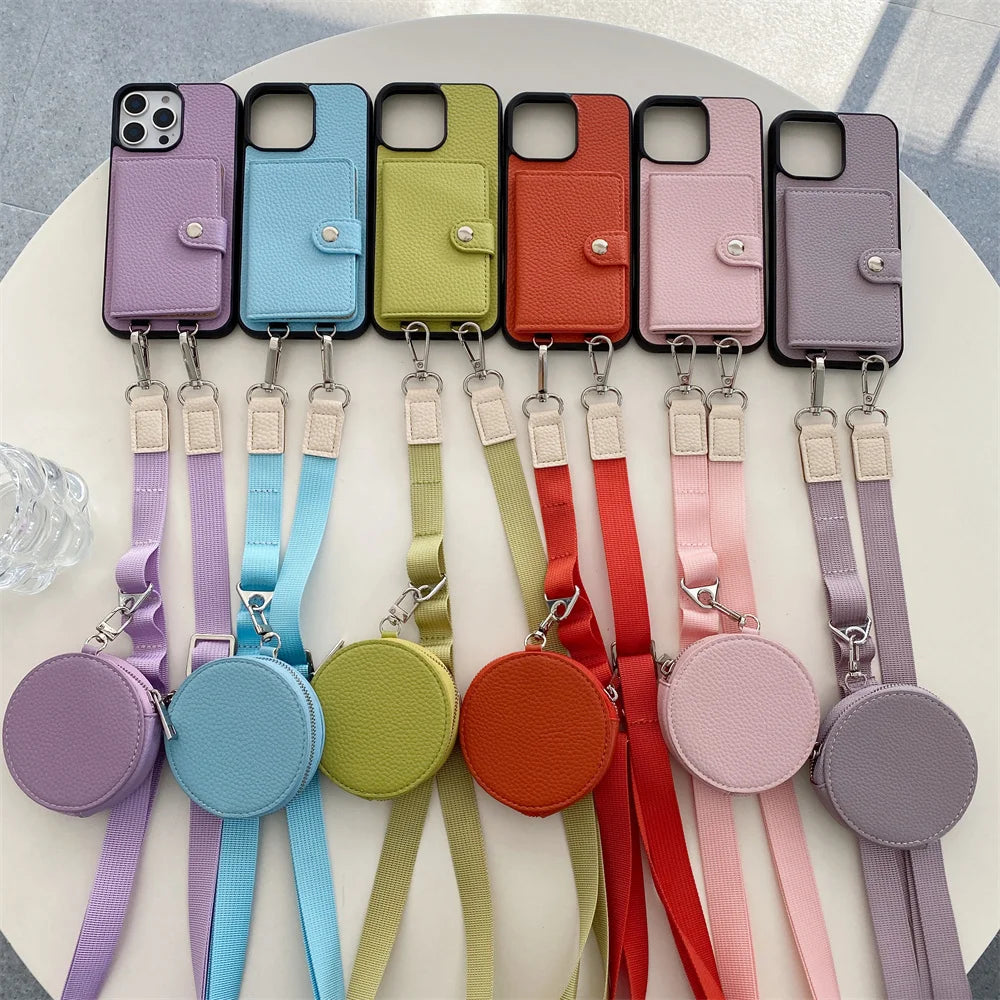 Luxury Crossbody Wallet iPhone Case – Card Slot, Coin Purse, Leather Lanyard, Protective & Stylish Cover | Case for iPhone