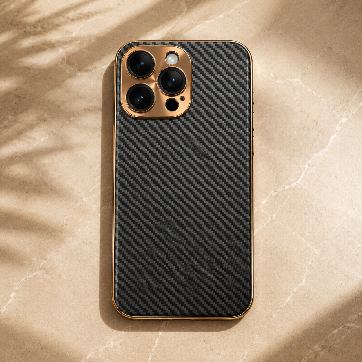 Premium iPhone Case Carbon Fiber Leather Alloy Lens Protection Shockproof Slim Fit Plating Design Wireless Charging Compatible Cover