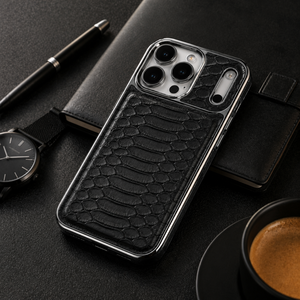 Premium iPhone Case Snake Pattern Leather Protective Cover Soft Flannel Lining Scratch Resistant Wireless Charging Slim Full Coverage