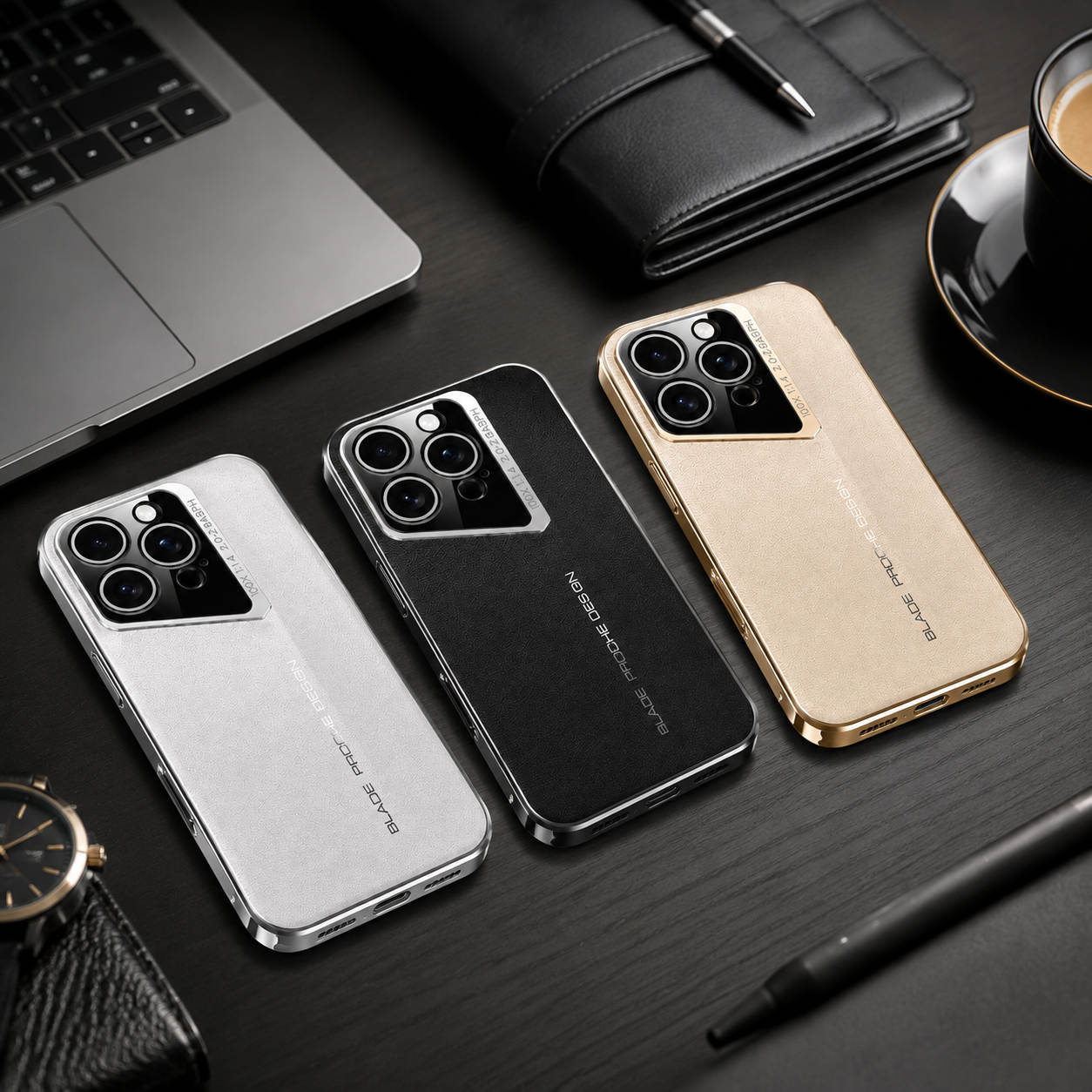 Premium iPhone Case Vegan Leather Hard Back Protective Cover Camera Lens Protection Anti-Fingerprint Anti-Scratch Slim Lightweight Wireless Charging Compatible Full Coverage
