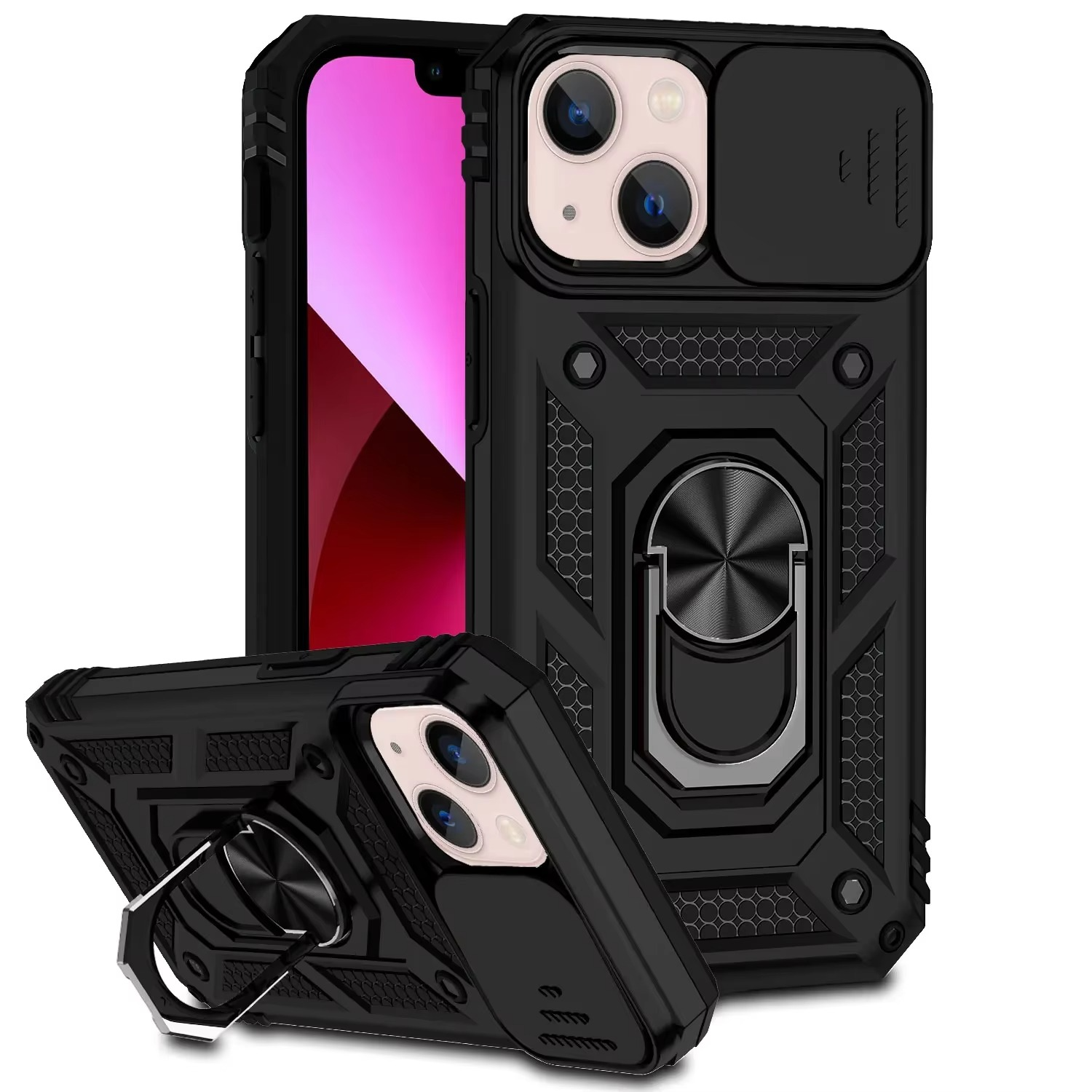 Robust Apple iPhone Case, MagSafe Compatible, Camera Lens and Screen Protection, Ultra Thin, Shockproof, Magnetic, Full All Around Protection, 360 Ring Car Mount Cover