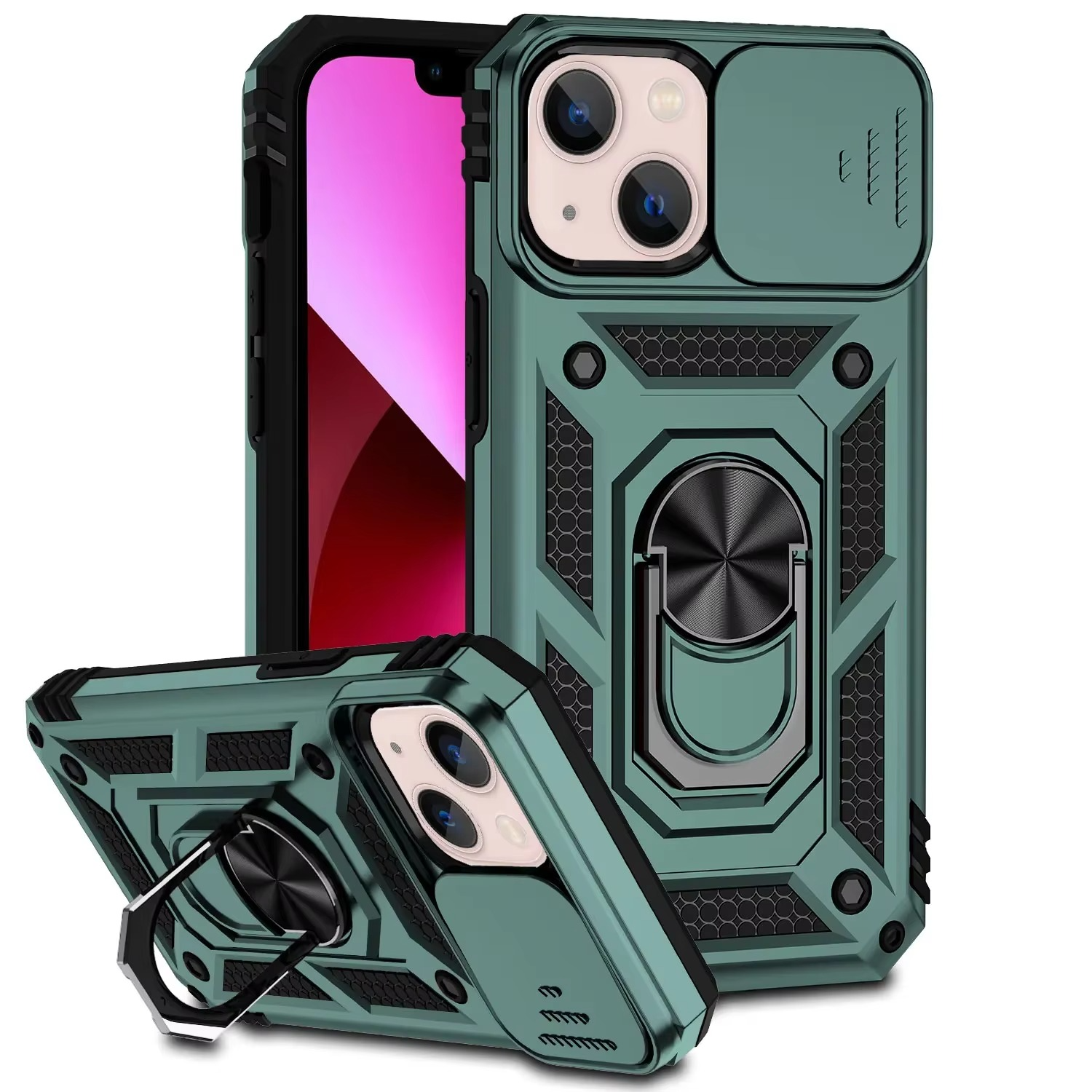 Robust Apple iPhone Case, MagSafe Compatible, Camera Lens and Screen Protection, Ultra Thin, Shockproof, Magnetic, Full All Around Protection, 360 Ring Car Mount Cover