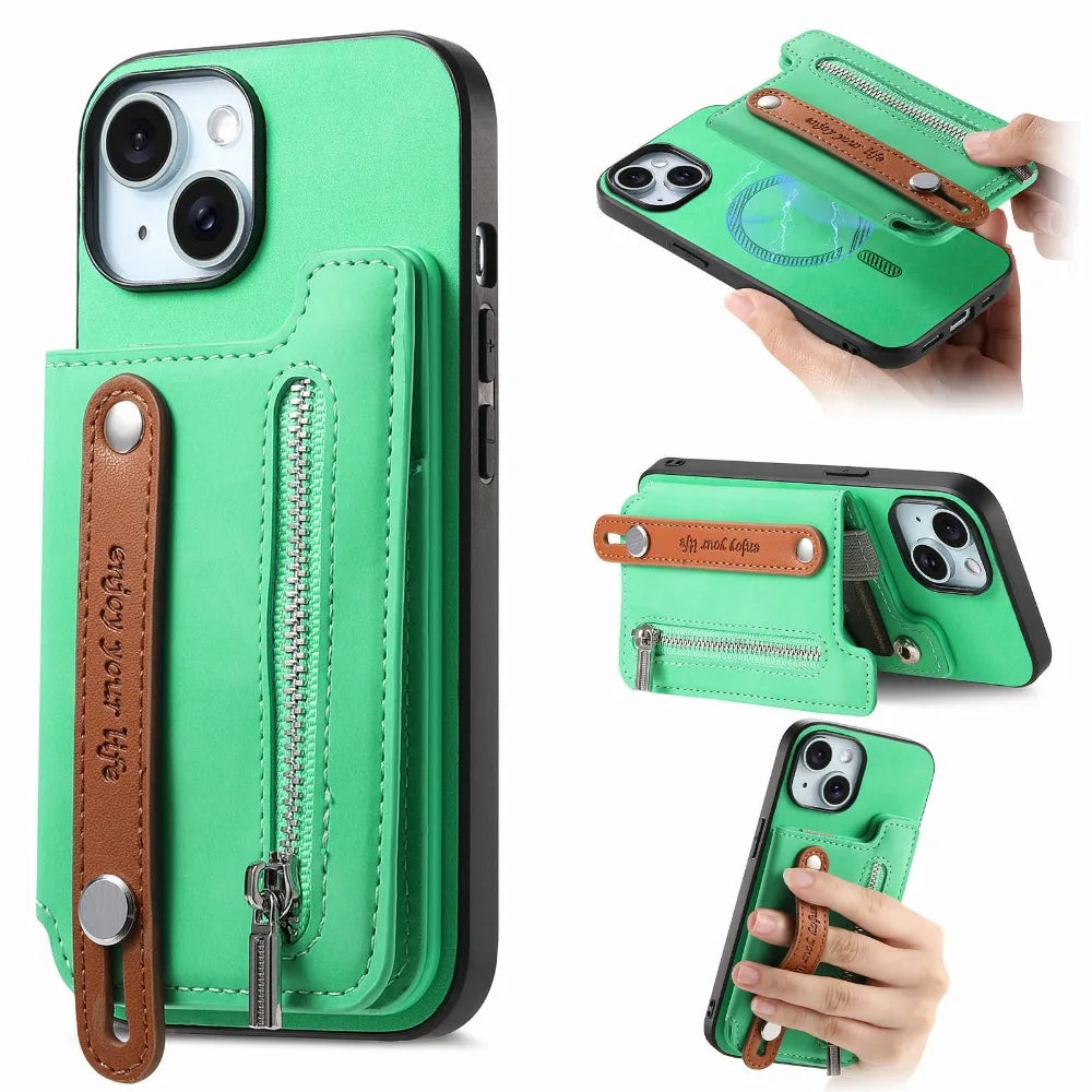 Luxury Detachable Zipper Wallet iPhone Case – Magnetic Flip Cover with Card Slots, and Protection for Ultimate Convenience