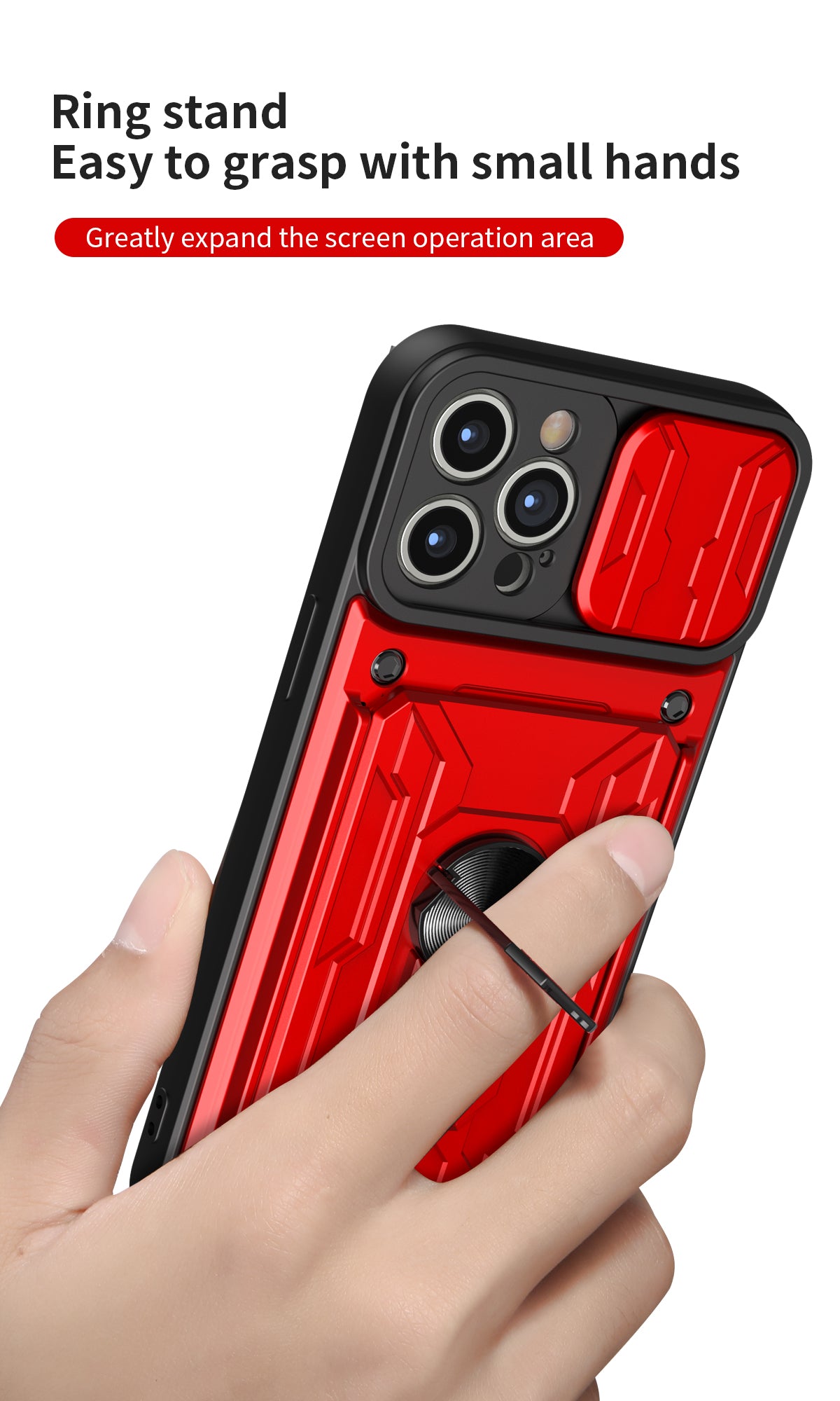 Hidden Slide Card Slot iPhone Case – Lens Protection, Magnetic Ring Stand, Shockproof Cover for iPhone Models