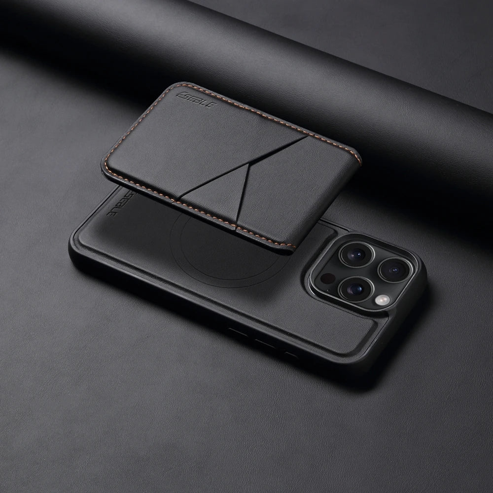 Luxury Magnetic Leather Wallet iPhone Case – 2-in-1 MagSafe Card Holder, Kickstand, Shockproof Protection, Premium Design, Wireless Charging Compatible for iPhone Models